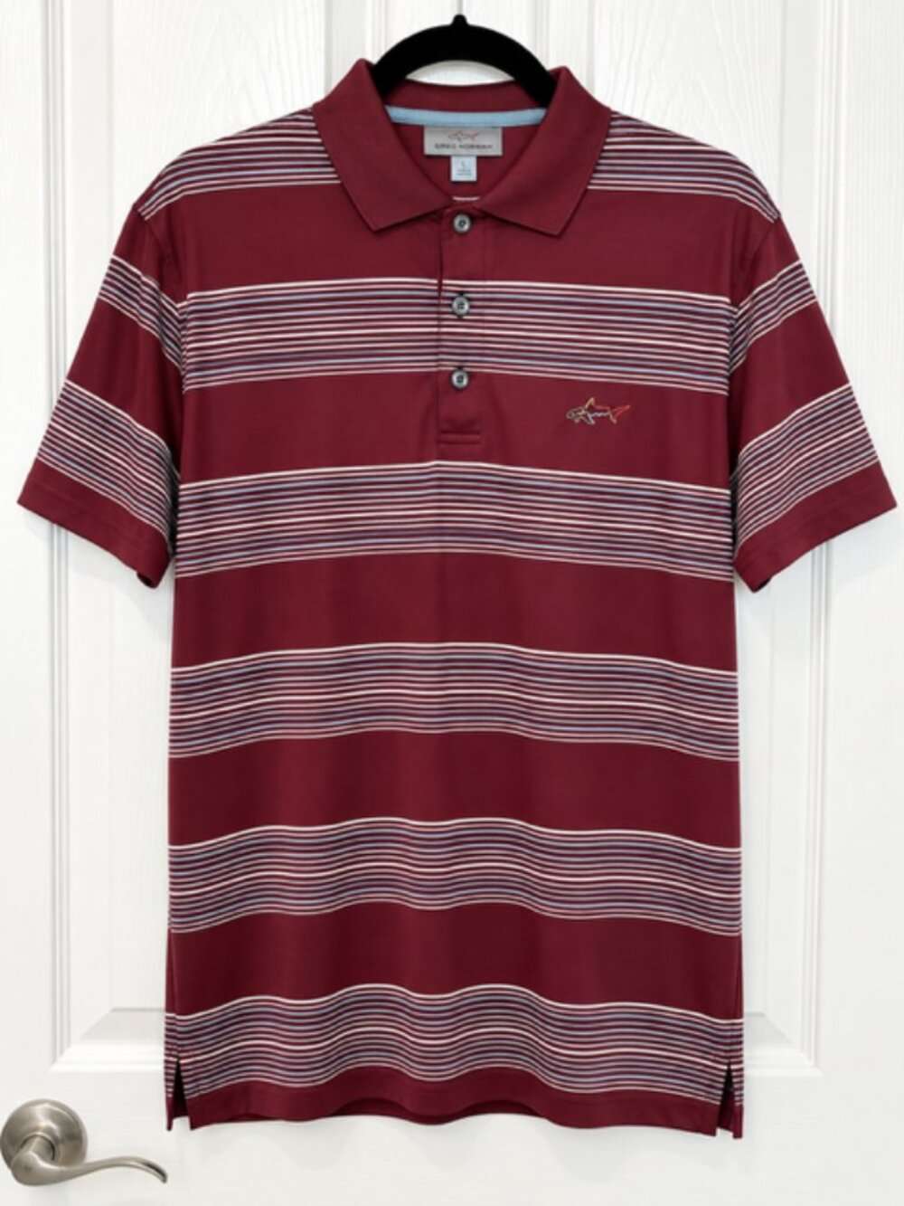 Greg Norman for Tasso Ella Striped Golf Polo XL Burgundy Preppy Old Money